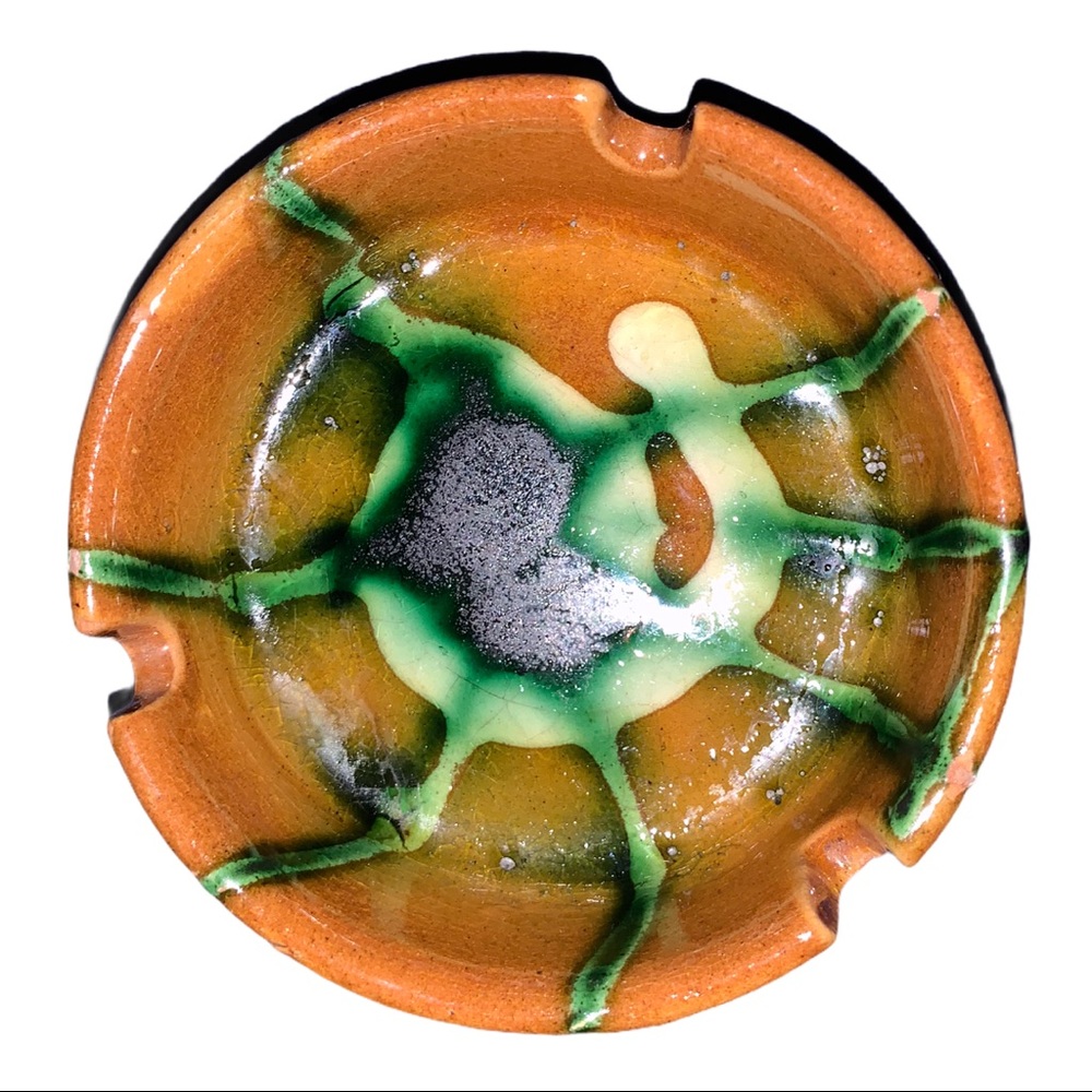 VTG 1970’s Lebanon Ashtray MidCentury Modern Retro Orange Green